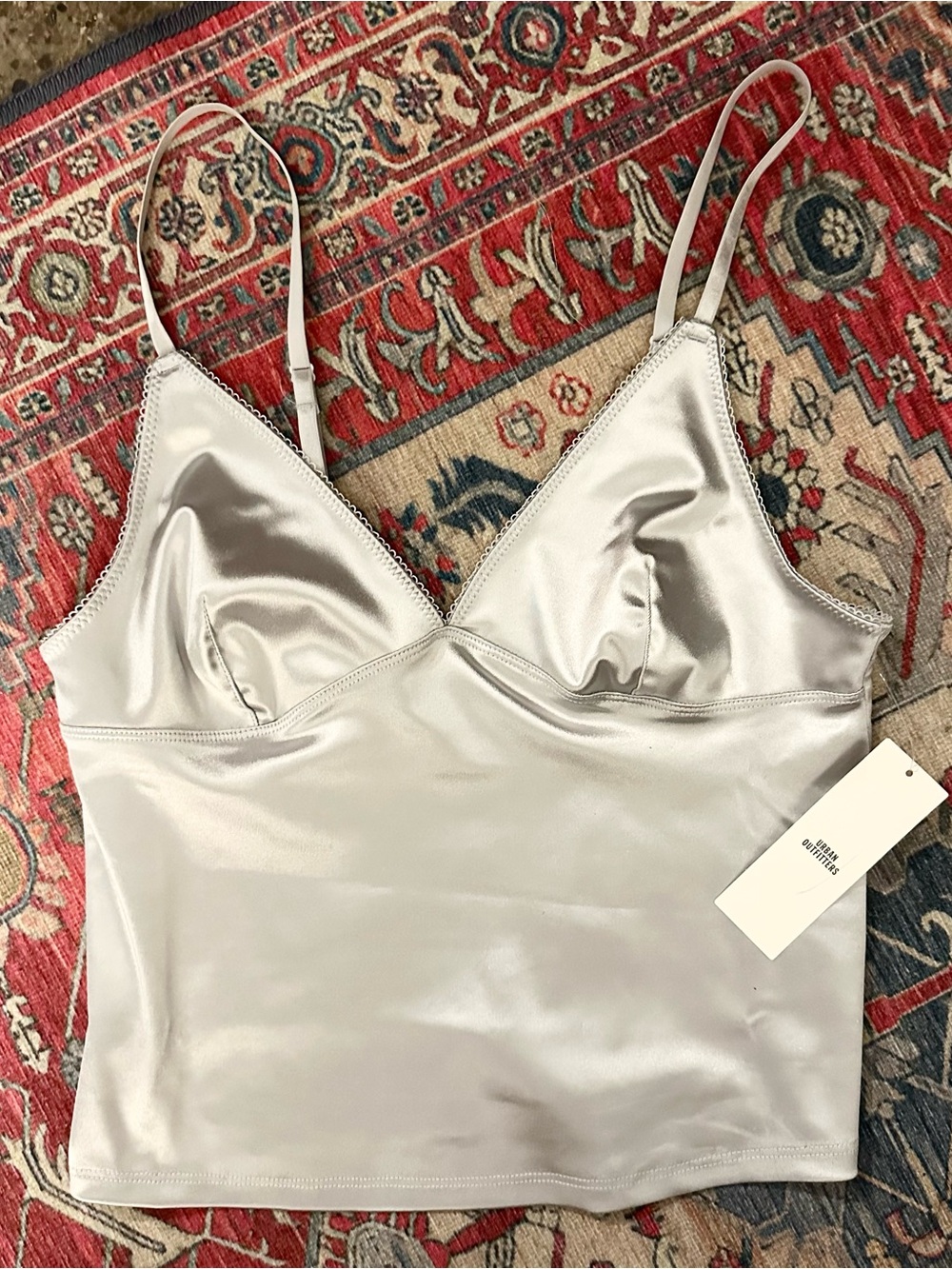 uo nwt je taime cami shiny silver tank